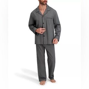 Men’s Hanes Grey Woven Button Down Pajama Sleep Set